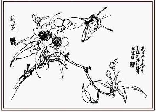 桃花树枝铅笔画_绘画分享